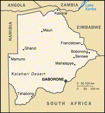 [Country map of Botswana]