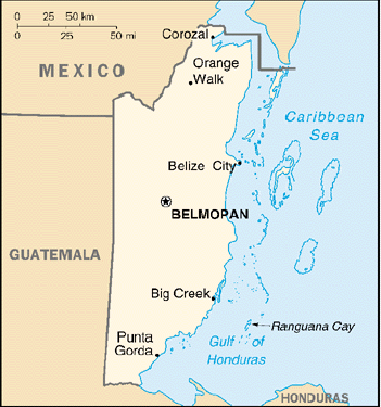 [Country map of Belize]