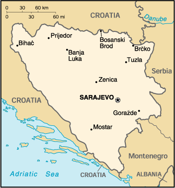 [Country map of Bosnia and Herzegovina]