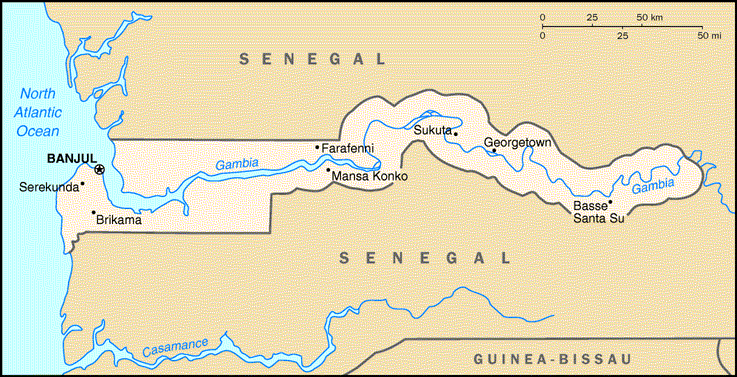 [Country map of The Gambia]