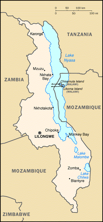 [Country map of Malawi]