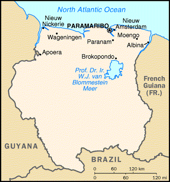 [Country map of Suriname]