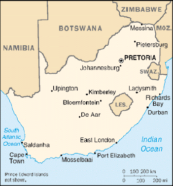 [Country map of South Africa]