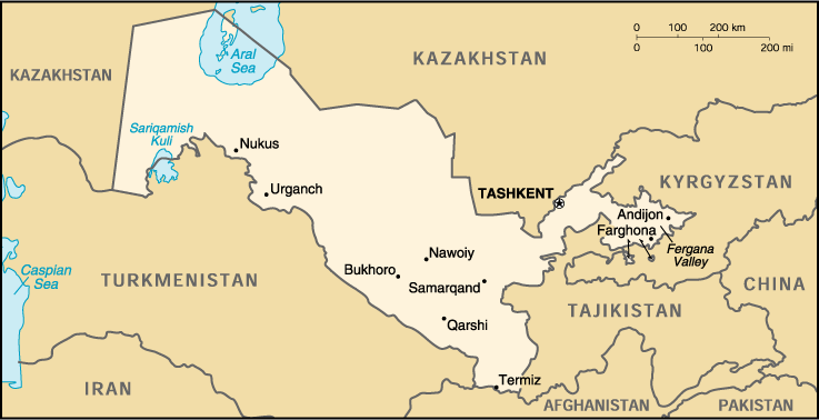 [Country map of Uzbekistan]