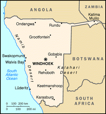 [Country map of Namibia]