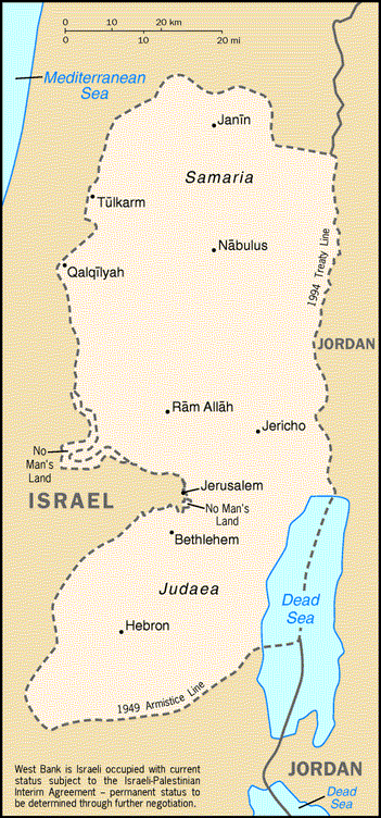 [Country map of West Bank]